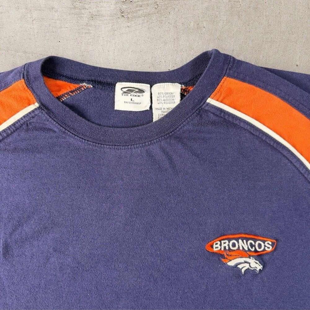 Vintage Denver Broncos Striped Shirt Men’s Large The Edge NFL Graphic 90s